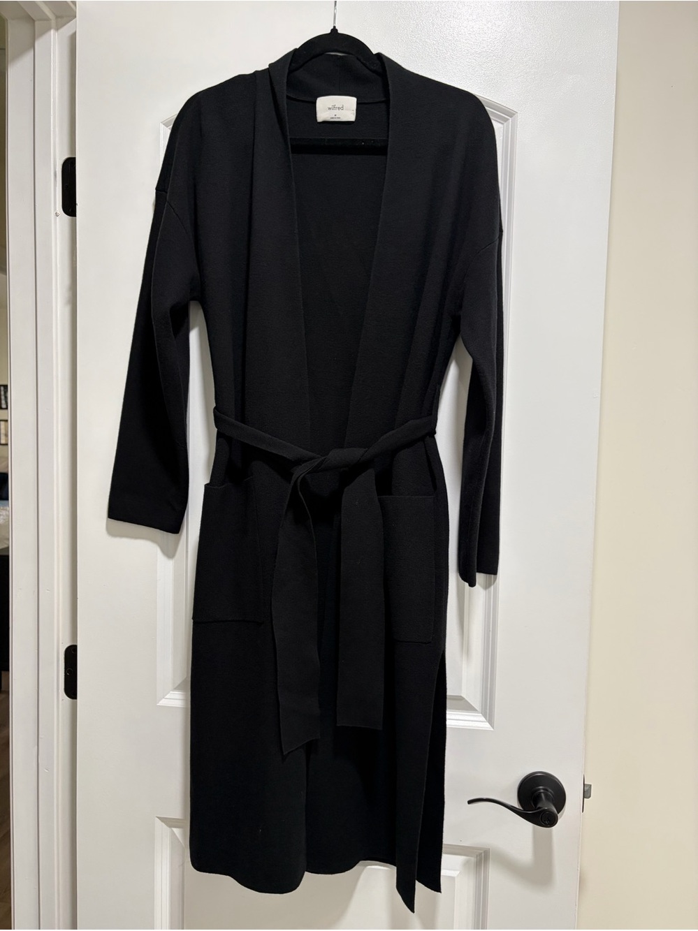 NWOT Wilfred Aritzia Black Belted Long Duster Cardigan Sweater M.